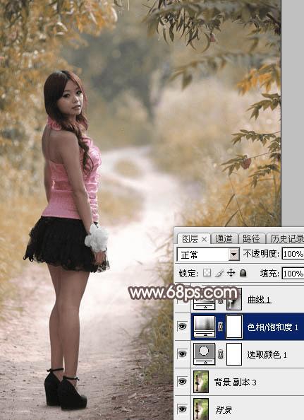 怎么样在ps中将树林人物图片打造出唯美的秋季红褐色?