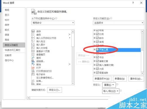 在Word2016中把开发工具选项卡添加到界面上并显示出来的步骤