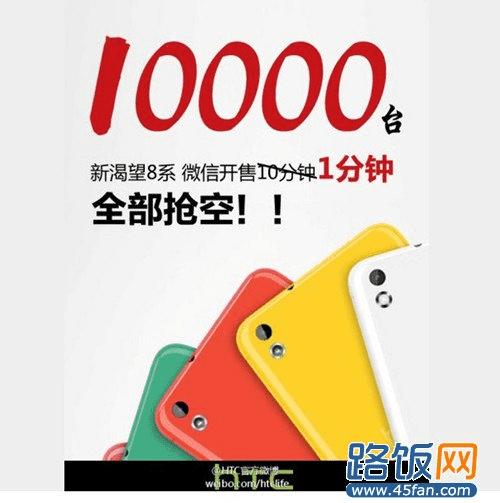 1分钟 10000万 HTC Desire 816微信卖场售罄