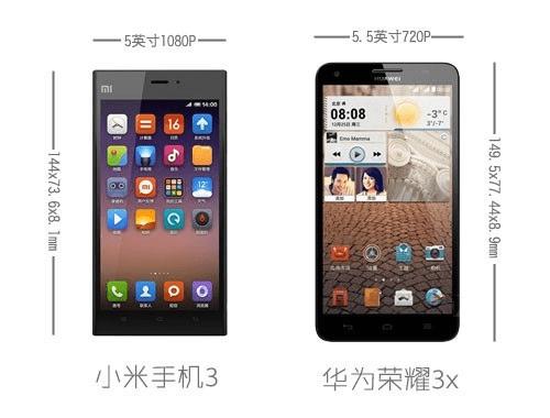 荣耀3X和小米3外观对比