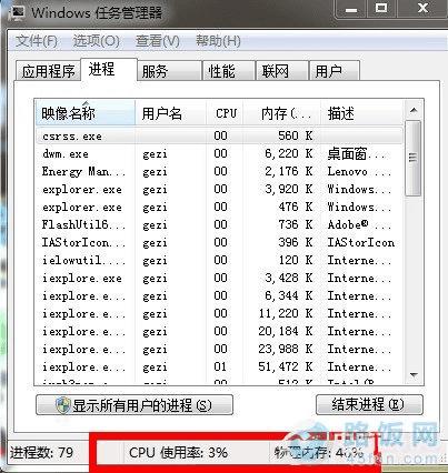 任务管理器中查看CPU与内存使用率