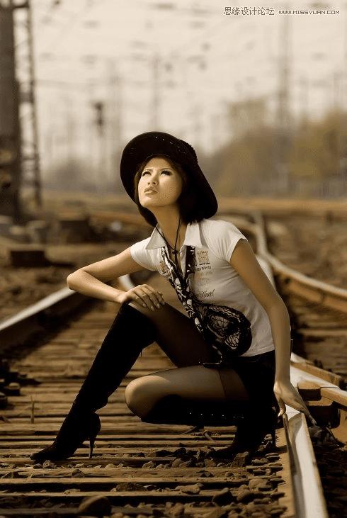 photoshop如何调出冷艳黄铜色美女照片?