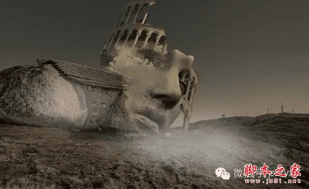 PS合成石屋前老人抽象画的操作步骤