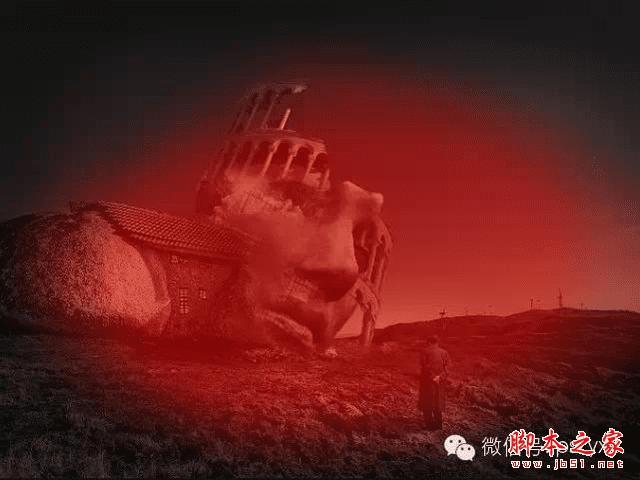 PS合成石屋前老人抽象画的操作步骤