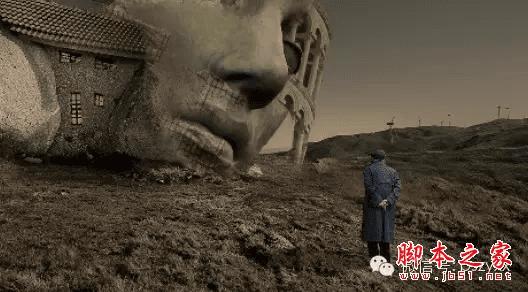 PS合成石屋前老人抽象画的操作步骤