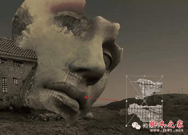 PS合成石屋前老人抽象画的操作步骤