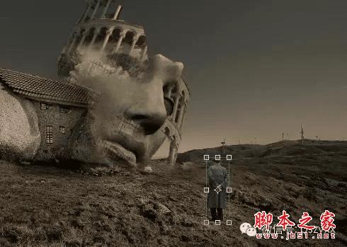 PS合成石屋前老人抽象画的操作步骤