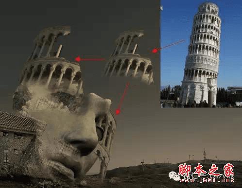 PS合成石屋前老人抽象画的操作步骤