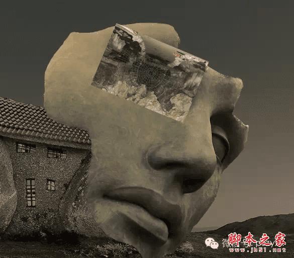 PS合成石屋前老人抽象画的操作步骤