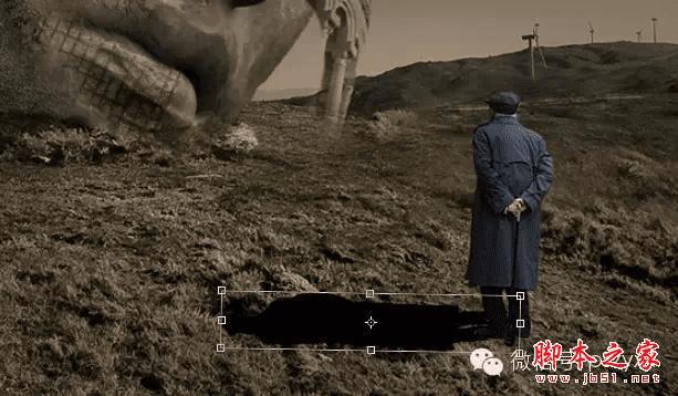 PS合成石屋前老人抽象画的操作步骤