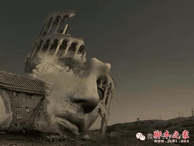 PS合成石屋前老人抽象画的操作步骤