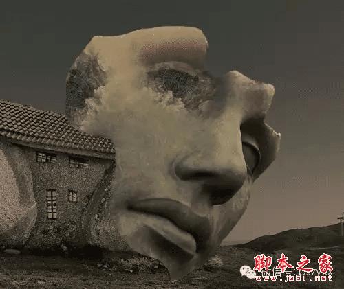 PS合成石屋前老人抽象画的操作步骤