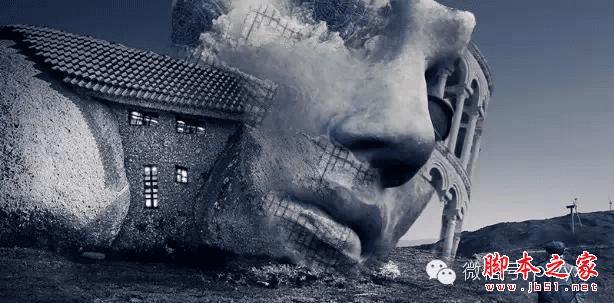 PS合成石屋前老人抽象画的操作步骤