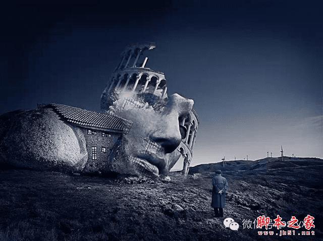 PS合成石屋前老人抽象画的操作步骤