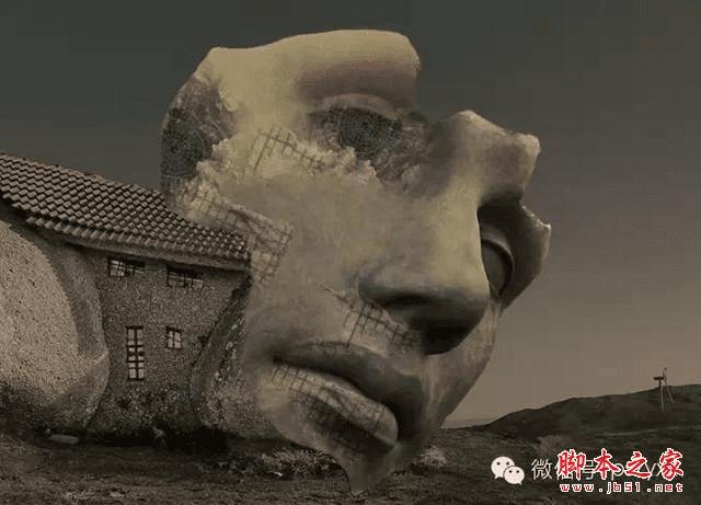 PS合成石屋前老人抽象画的操作步骤