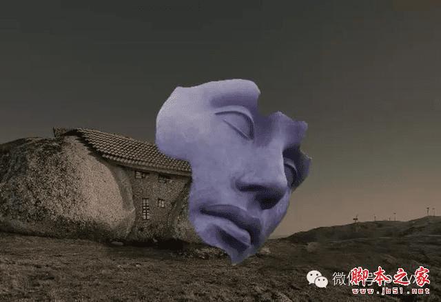 PS合成石屋前老人抽象画的操作步骤