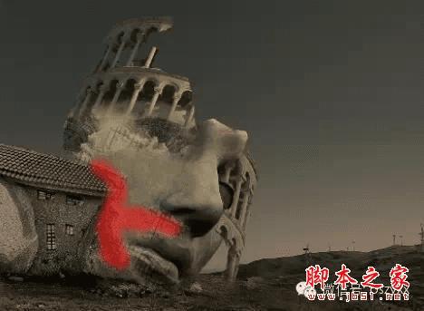 PS合成石屋前老人抽象画的操作步骤