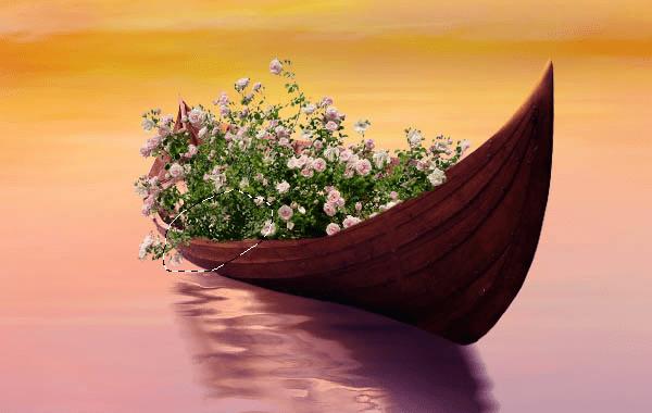 如何在PS中合成霞光中的小艇场景?