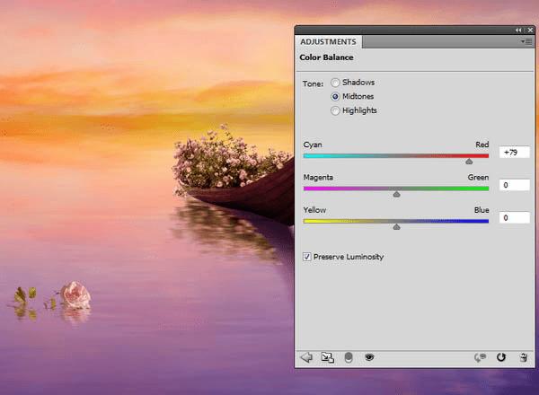 如何在PS中合成霞光中的小艇场景?
