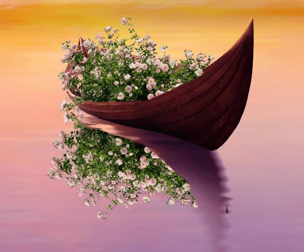 如何在PS中合成霞光中的小艇场景?