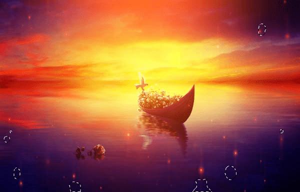 如何在PS中合成霞光中的小艇场景?