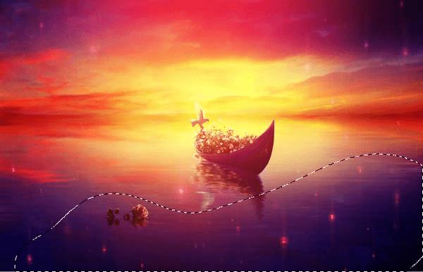 如何在PS中合成霞光中的小艇场景?