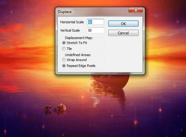 如何在PS中合成霞光中的小艇场景?