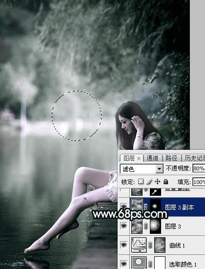 如何在ps中调制柔美的古典暗绿色水景人物图片?