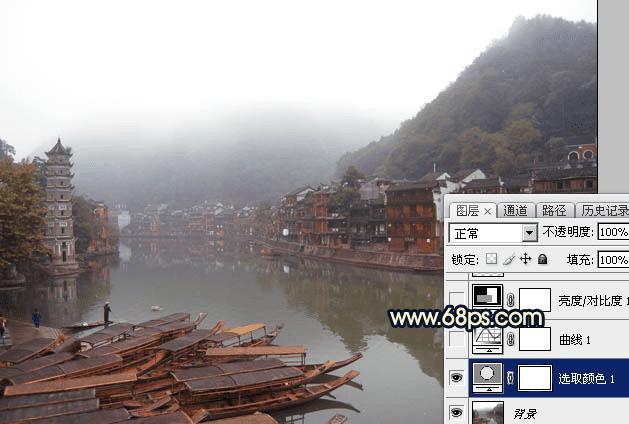 如何使用Photoshop调出唯美的霞光水边古镇效果?