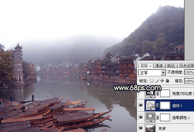 如何使用Photoshop调出唯美的霞光水边古镇效果?