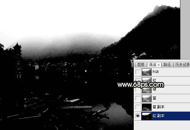 如何使用Photoshop调出唯美的霞光水边古镇效果?