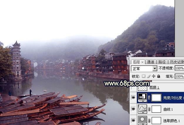 如何使用Photoshop调出唯美的霞光水边古镇效果?
