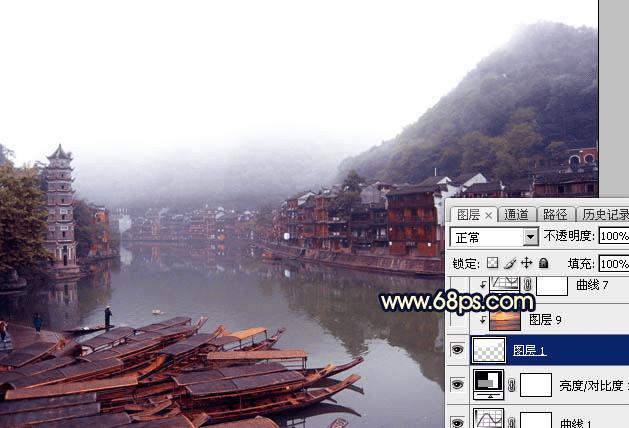 如何使用Photoshop调出唯美的霞光水边古镇效果?