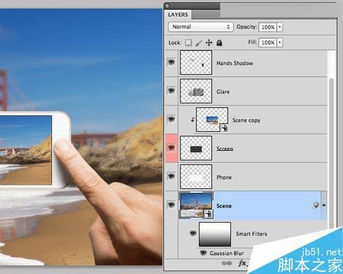 在ps中巧用智能滤镜制作手机看图片特效模型的方法步骤