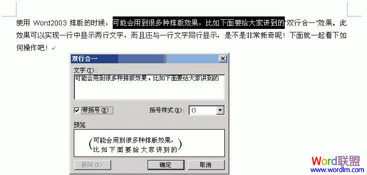 使用Word2003排版的时候,怎样实现双行合一?
