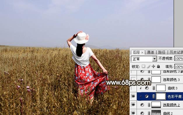 怎么样在ps中调制出秋季冷褐色草原人物图片?