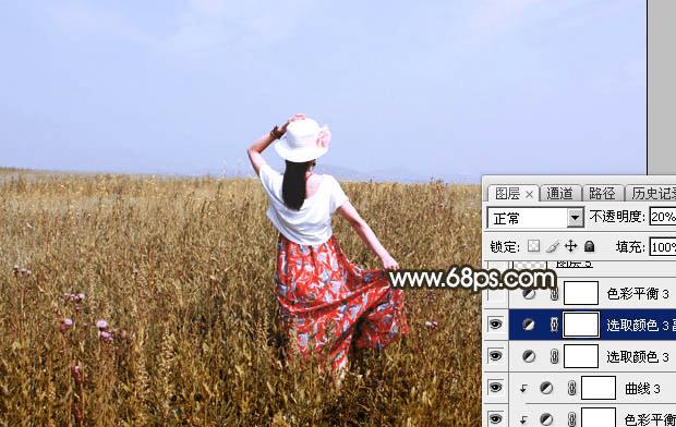 怎么样在ps中调制出秋季冷褐色草原人物图片?