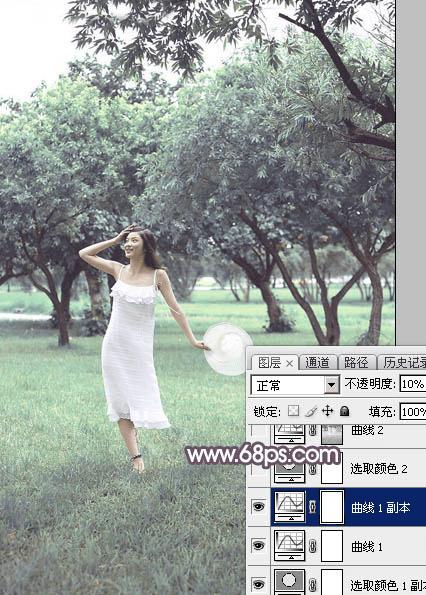 怎么样在ps将树林人物图片造出造出唯美的淡调紫红色特效?