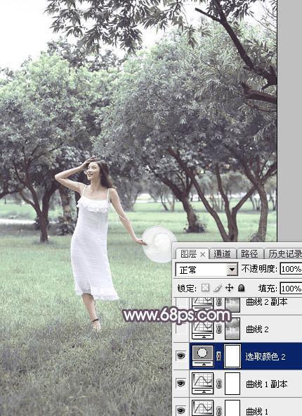 怎么样在ps将树林人物图片造出造出唯美的淡调紫红色特效?