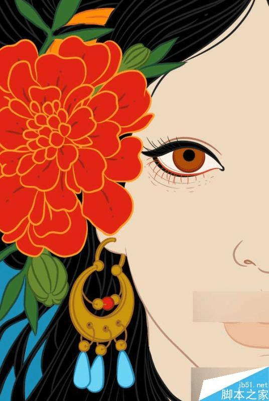 怎么样在AI中绘制漂亮得印第安女人头像插画?