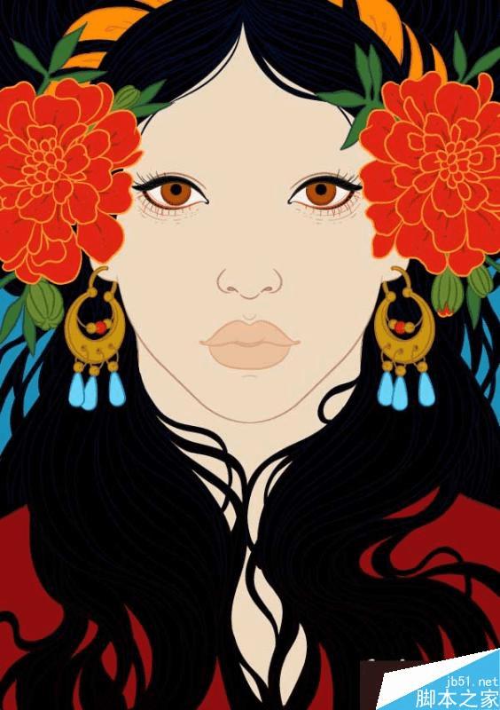 怎么样在AI中绘制漂亮得印第安女人头像插画?