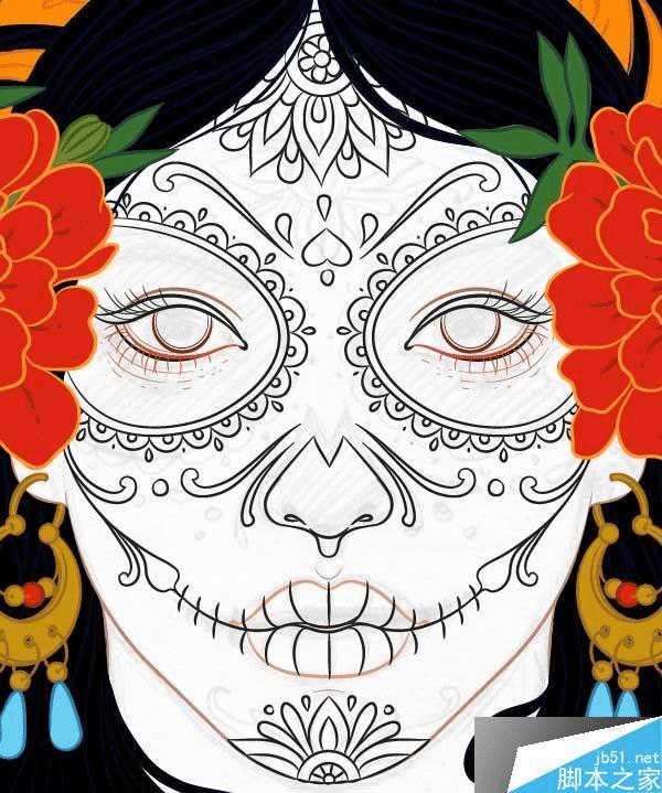 怎么样在AI中绘制漂亮得印第安女人头像插画?