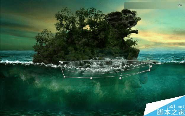 怎么样在ps中合成海洋巨龟驮着岛在水上漂浮的效果图?