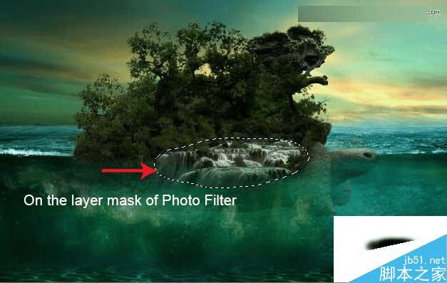 怎么样在ps中合成海洋巨龟驮着岛在水上漂浮的效果图?