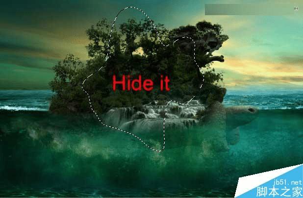 怎么样在ps中合成海洋巨龟驮着岛在水上漂浮的效果图?