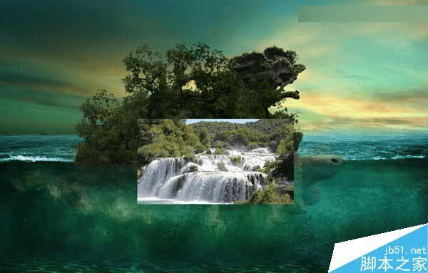 怎么样在ps中合成海洋巨龟驮着岛在水上漂浮的效果图?