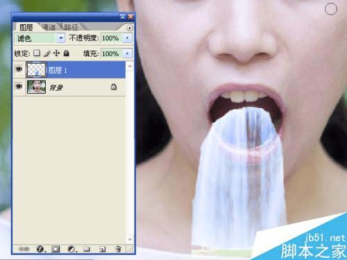 如何在ps中将从人物眼中和口中流出的瀑布合成?