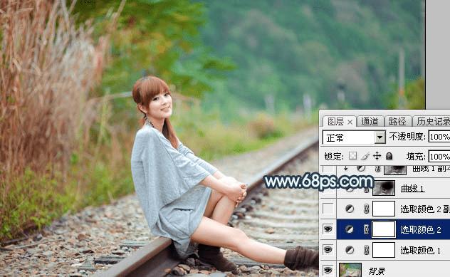 在ps中调制出甜美的暗调青红色铁轨人物图片的技巧