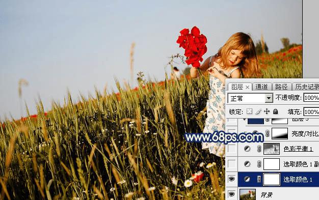 如何在ps中调出唯美的霞光色麦田中玩耍的小女孩?