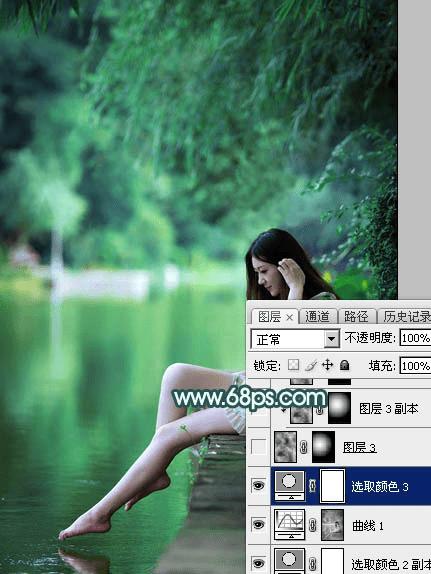 怎么样在ps中调制出清新甜美的青绿色湖边人物图片?